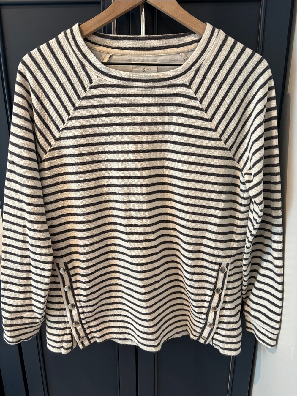 Striped Crewneck Women's Sweater in Cream and Dark Gray